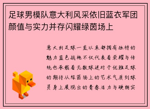 足球男模队意大利风采依旧蓝衣军团颜值与实力并存闪耀绿茵场上